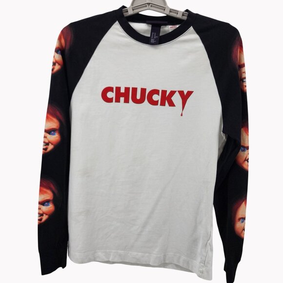 Chucky H&M Unisex Size XS Long Sleeve Raglan T Shirt White Black New - Picture 1 of 11